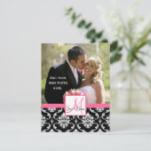 Elegant Monogram Damask Wedding Foto Dank je Bedankkaart (Staand voorkant)