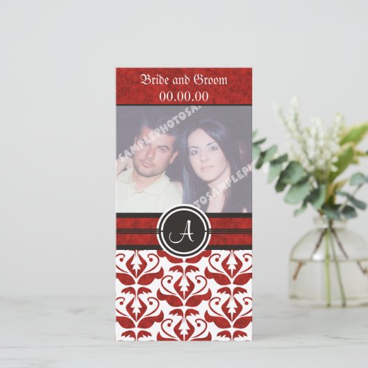 Elegant monogram Damast Bewaar de datum fotokaarte Save The Date (Staand voorkant)