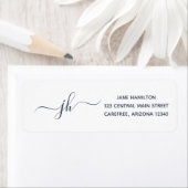 Elegant Monogram Dark Blue Return Address Etiket (Insitu)