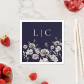 Elegant monogram dark navy waterverf bloem servet (Insitu)