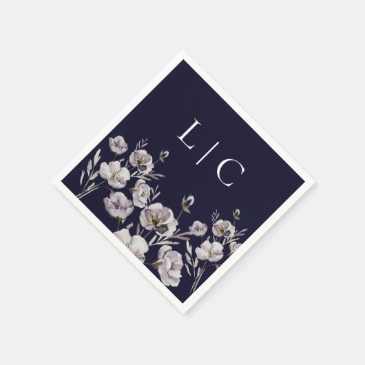 Elegant monogram dark navy waterverf bloem servet (Hoek)