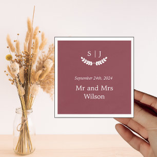 Elegant Monogram Dark Red Jewel Tone Dinner Servet