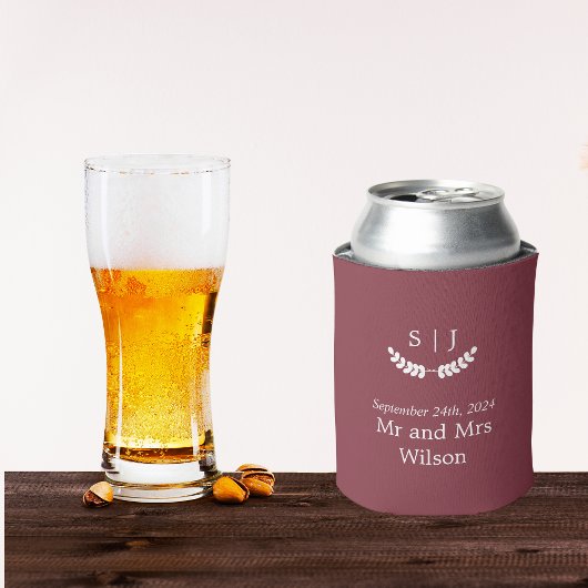 Elegant Monogram Dark Red Jewel Tone Weddenschap Blikjeskoeler