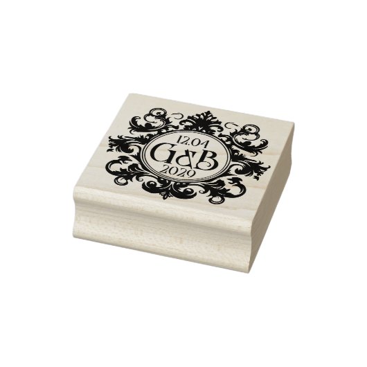 Elegant Monogram & Datum Bruiloftsrubberen stempel (Stempel)
