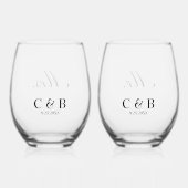 Elegant Monogram Datum Mr en Mrs Wijnglas Zonder Voet (Voorkant)
