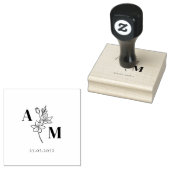 Elegant, Monogram, de Bloem van de Lijnkunst, Huwe Rubberstempel (Gestempeld)