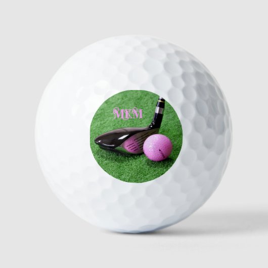 Elegant Monogram Decoratief Manuscript Roze Golfba Golfballen (Voorkant)
