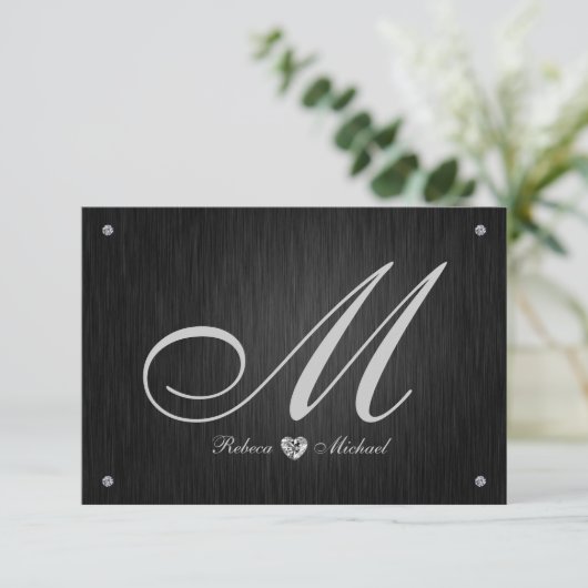 Elegant Monogram & Diamond Wedding RSVP Cards. (Staand voorkant)