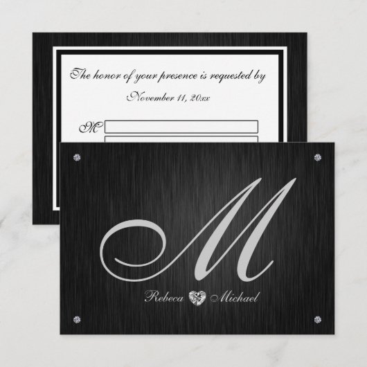 Elegant Monogram & Diamond Wedding RSVP Cards. (Voorkant / Achterkant)