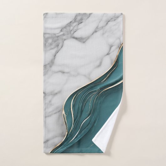 Elegant Monogram Donker Blauwgroen Goud Marmer Handdoek (Handdoek)