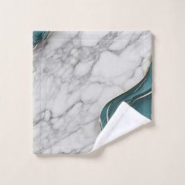 Elegant Monogram Donker Blauwgroen Goud Marmer Washandje