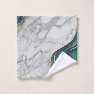 Elegant Monogram Donker Blauwgroen Goud Marmer Washandje