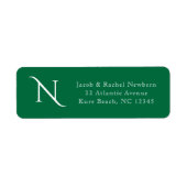 Elegant Monogram Donker Groen Retouradres Etiket (Voorkant)