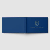 Elegant monogram donkerblauw bruiloft namen datum  gastenboek (Volledig)
