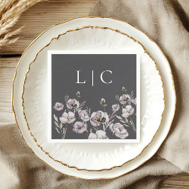 Elegant monogram donkergrijze waterverf bloem servet
