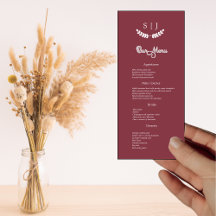 Elegant Monogram Donkerrode Juweeltoon Diner Menu
