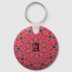 Elegant Monogram Donkerroze mozaïekcirkel Sleutelhanger