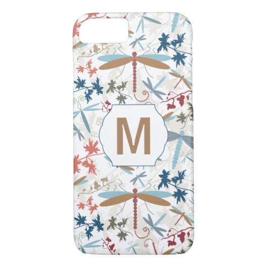 Elegant Monogram Dragonfly Patroon Case-Mate iPhone Case (Achterkant)