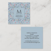 Elegant MONOGRAM Dusky Blue Floral Vierkante Visitekaartje (Voorkant / Achterkant)