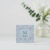 Elegant MONOGRAM Dusky Blue Floral Vierkante Visitekaartje (Staand voorkant)
