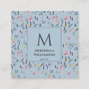 Elegant MONOGRAM Dusky Blue Floral Vierkante Visitekaartje