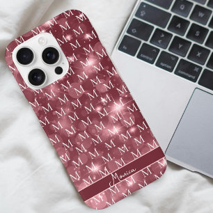 Elegant Monogram Dusky Roos Sparkle iPhone 16 Pro Hoesje