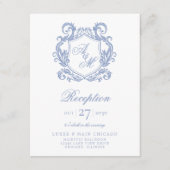 Elegant monogram Dusty Blue Crest receptie Informatiekaartje (Voorkant)