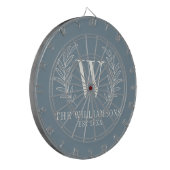 Elegant Monogram Dusty Blue Family Name Dartbord (Voorkant Links)