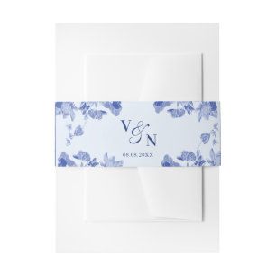 Elegant Monogram Dusty Blue Floral Wedding Uitnodigingen Wikkel