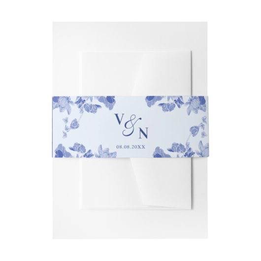 Elegant Monogram Dusty Blue Floral Wedding Uitnodigingen Wikkel (Voorkant Voorbeeld)