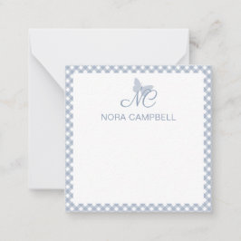Elegant monogram Dusty Blue Gingham gepersonalisee Notitiekaartje