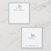 Elegant monogram Dusty Blue Gingham gepersonalisee Notitiekaartje (Voorkant / Achterkant)