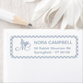 Elegant monogram Dusty Blue Gingham retouradres Etiket (Insitu)