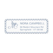 Elegant monogram Dusty Blue Gingham retouradres Etiket (Voorkant)