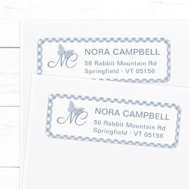 Elegant monogram Dusty Blue Gingham retouradres Etiket