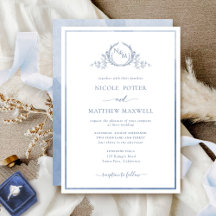 Elegant Monogram Dusty Blue Waterverf Wedding