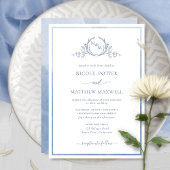Elegant Monogram Dusty Blue Waterverf Wedding Kaart