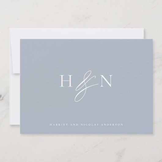 Elegant Monogram Dusty Blue Wedding Bedankkaart (Voorkant)
