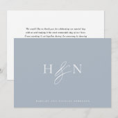 Elegant Monogram Dusty Blue Wedding Bedankkaart (Voorkant / Achterkant)
