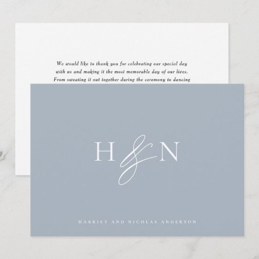 Elegant Monogram Dusty Blue Wedding Bedankkaart (Voorkant / Achterkant)