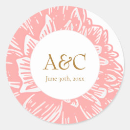 Elegant Monogram Dusty Pink Floral Wedding Sticker