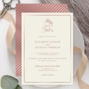 Elegant Monogram Dusty Roos Orchid Wedding Kaart