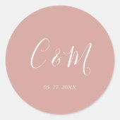 Elegant Monogram Dusty Roos Wedding Ronde Sticker (Voorkant)