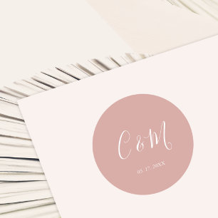 Elegant Monogram Dusty Roos Wedding Ronde Sticker