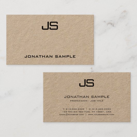 Elegant Monogram Echte Kraftpapier-Document Modern Visitekaartje (Voorkant / Achterkant)