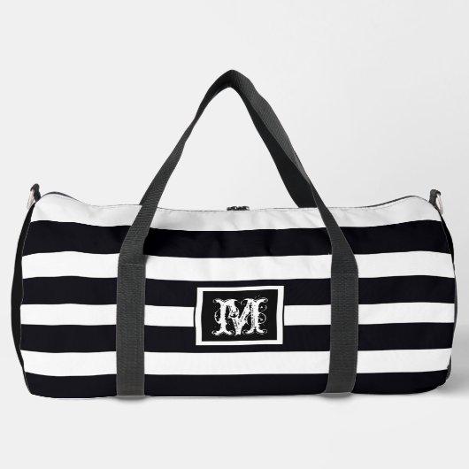 Elegant Monogram Eenvoudig Chic B & W Gestreept Plunjezak (Voorkant)