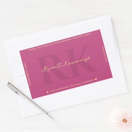 Elegant Monogram Eenvoudig Roze Modern Rechthoekige Sticker (Envelop)