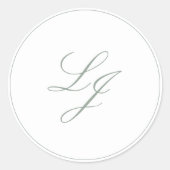 Elegant Monogram Eenvoudig Script Sage Green Weddi Ronde Sticker (Voorkant)