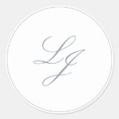 Elegant Monogram Eenvoudig Script Stoffig Blauw Br Ronde Sticker (Voorkant)