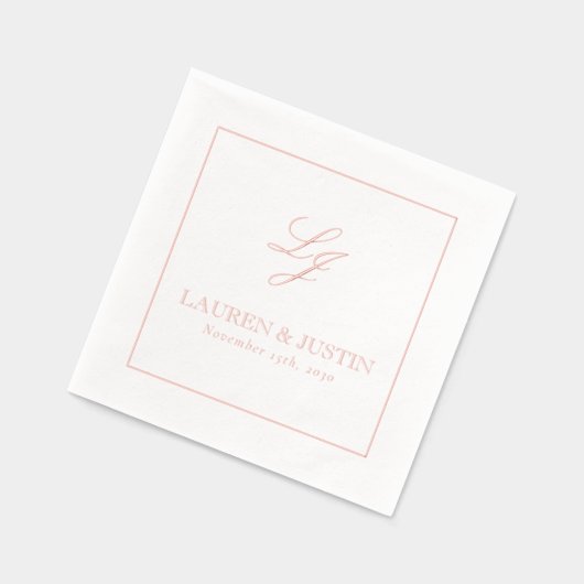 Elegant Monogram Eenvoudig Script Trouwen Roos Gou Folie Servetten (Links)